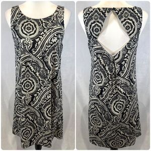 Anthropologie Philosophy black and white open pleated keyhole back dress small